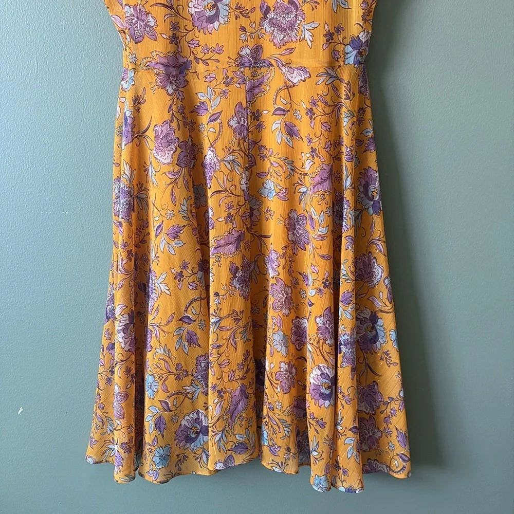 Nanette Lepore Gold Purple Floral Sheer Collared Button Down Midi Dress Sz 6 - Picture 10 of 10